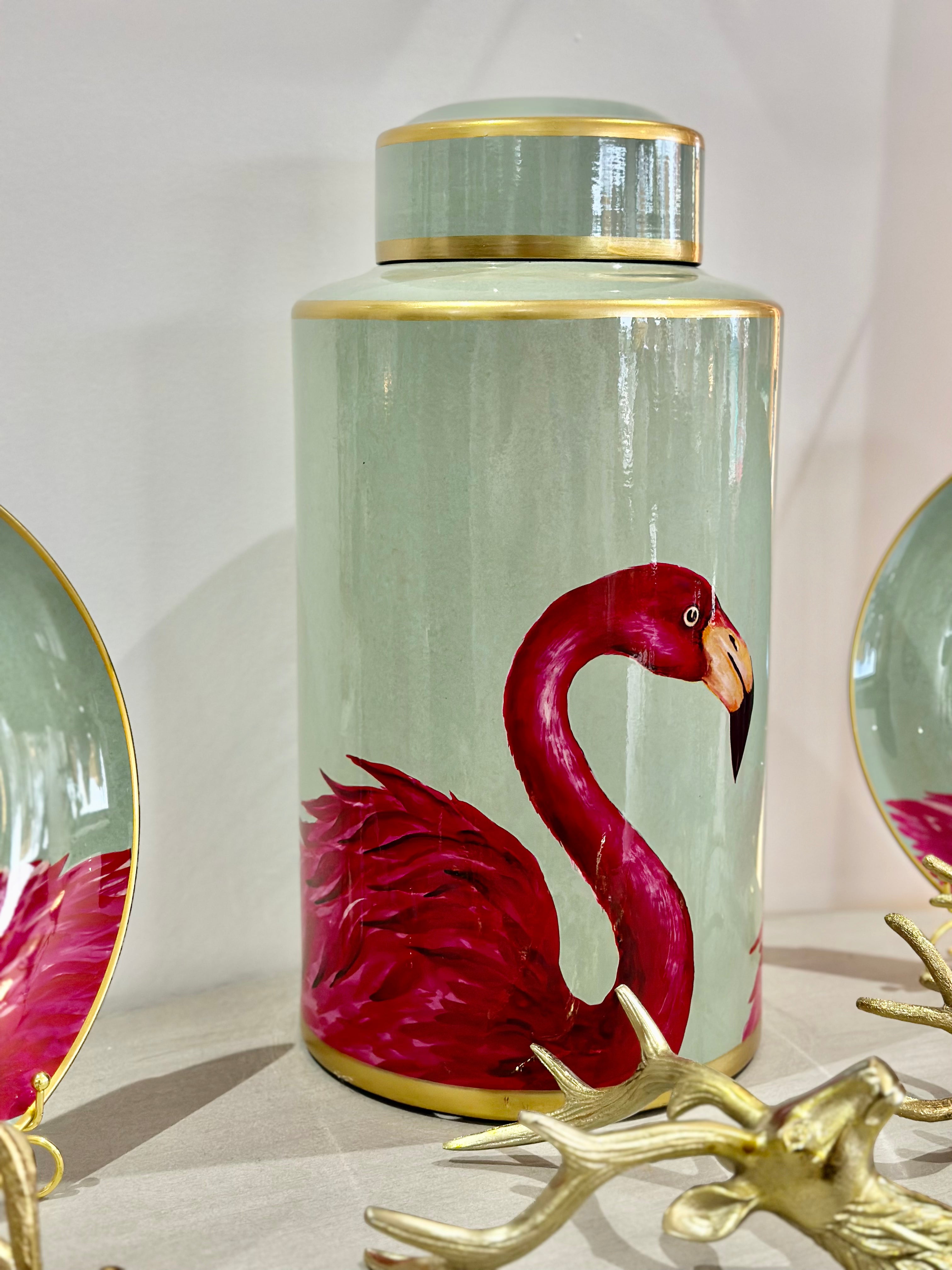 Gorgo Pink Flamingo Decorative Ceramic Tea Jar
