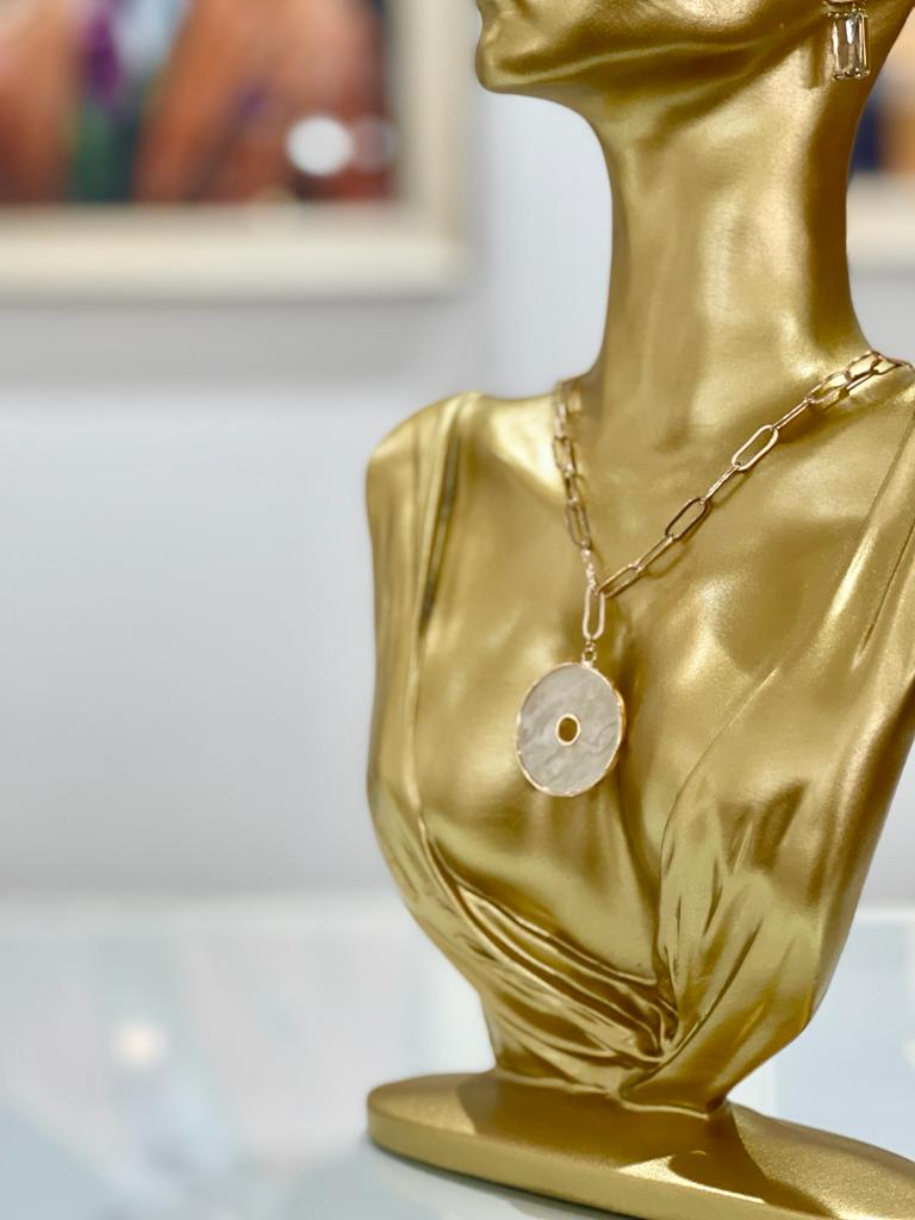 Gold Plated Round Pendant Necklace