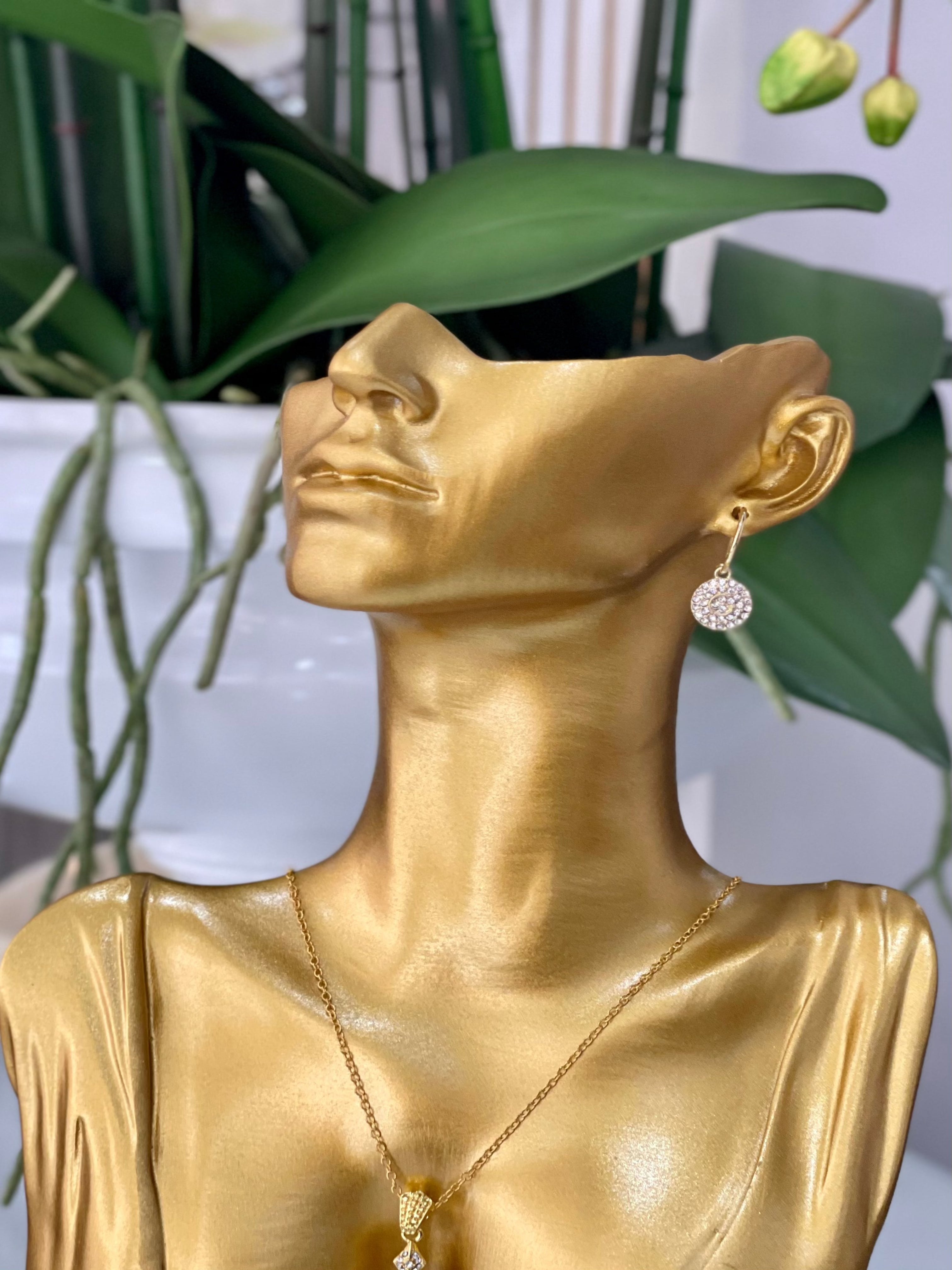 Gold Plated Hoop Diamanté Disk Earrings