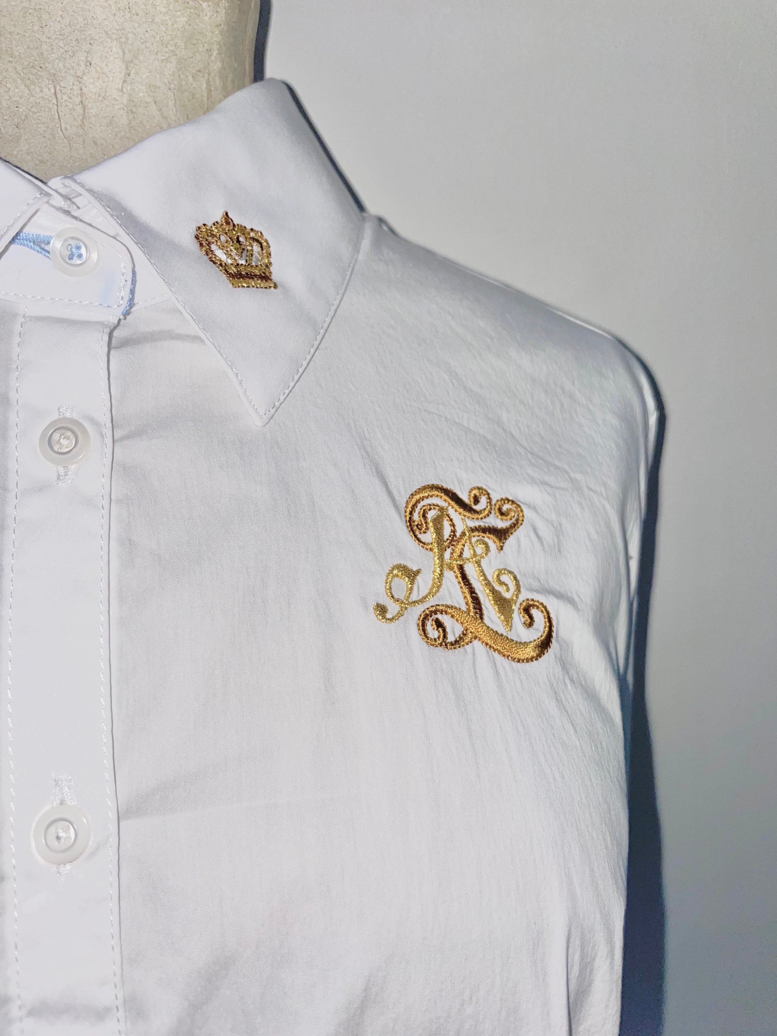 L’Argentina Gold Emblem Embroidered White Shirt