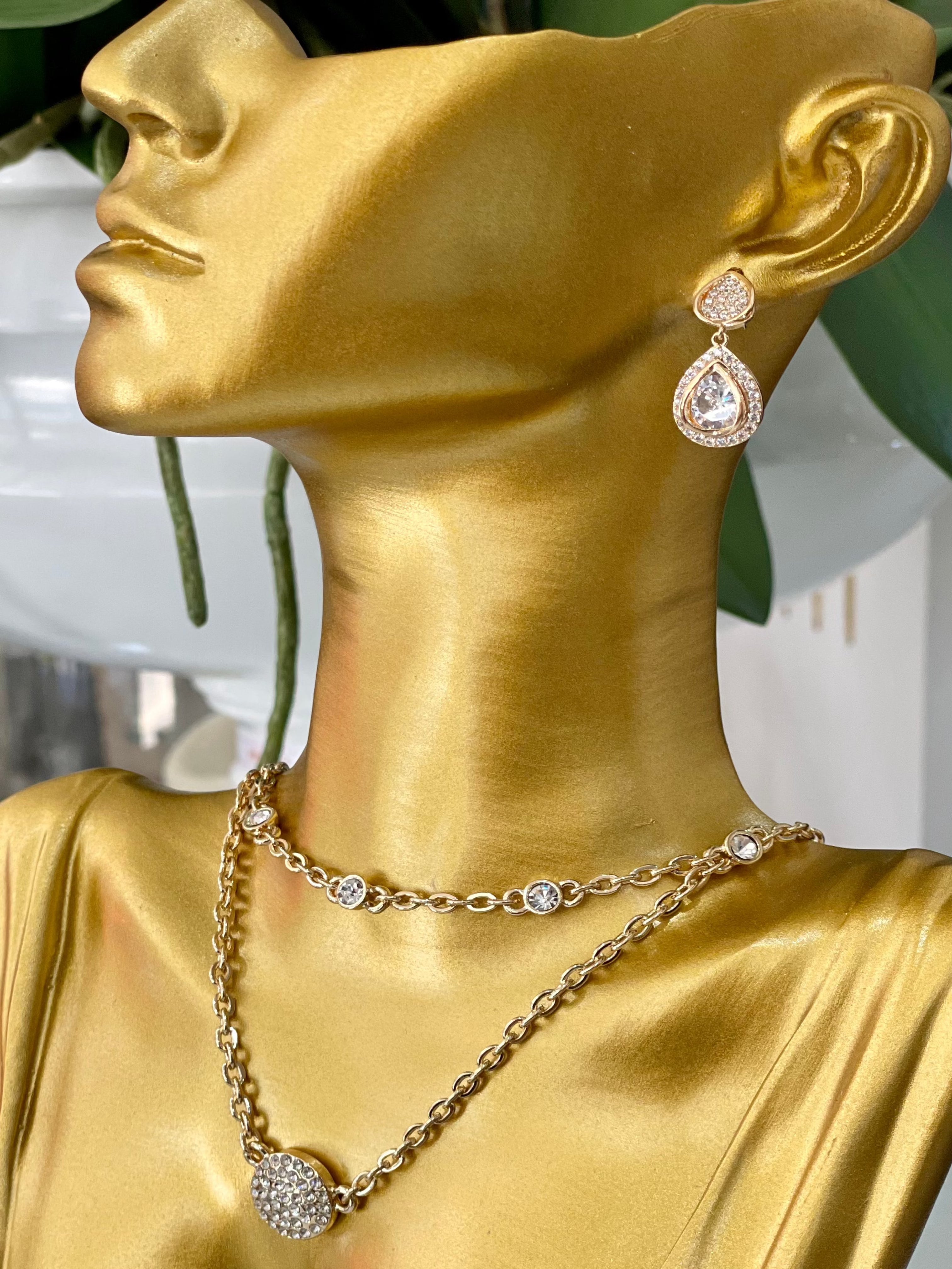 Gold Plated Diamanté Teardrop Crystal Drop Earrings