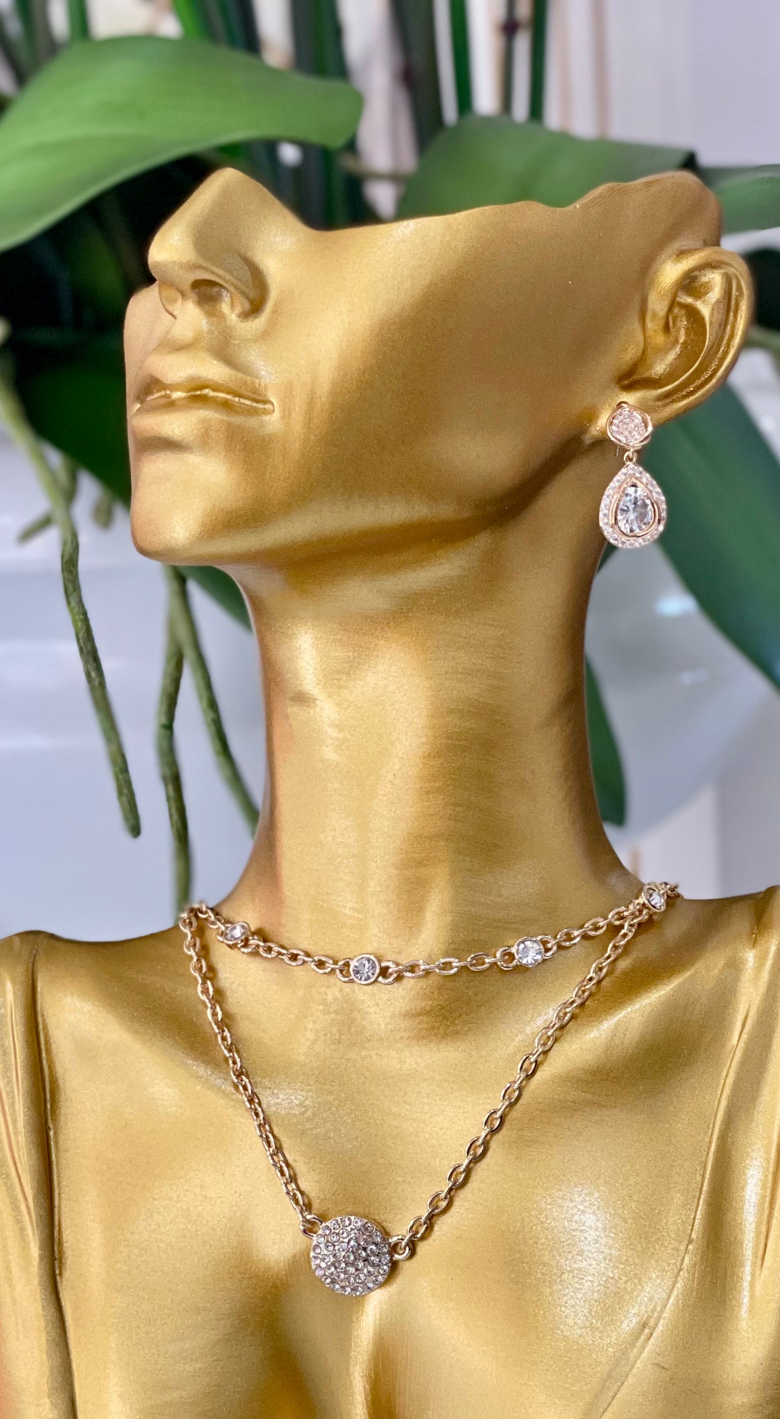 Gold Plated Diamanté Teardrop Crystal Drop Earrings