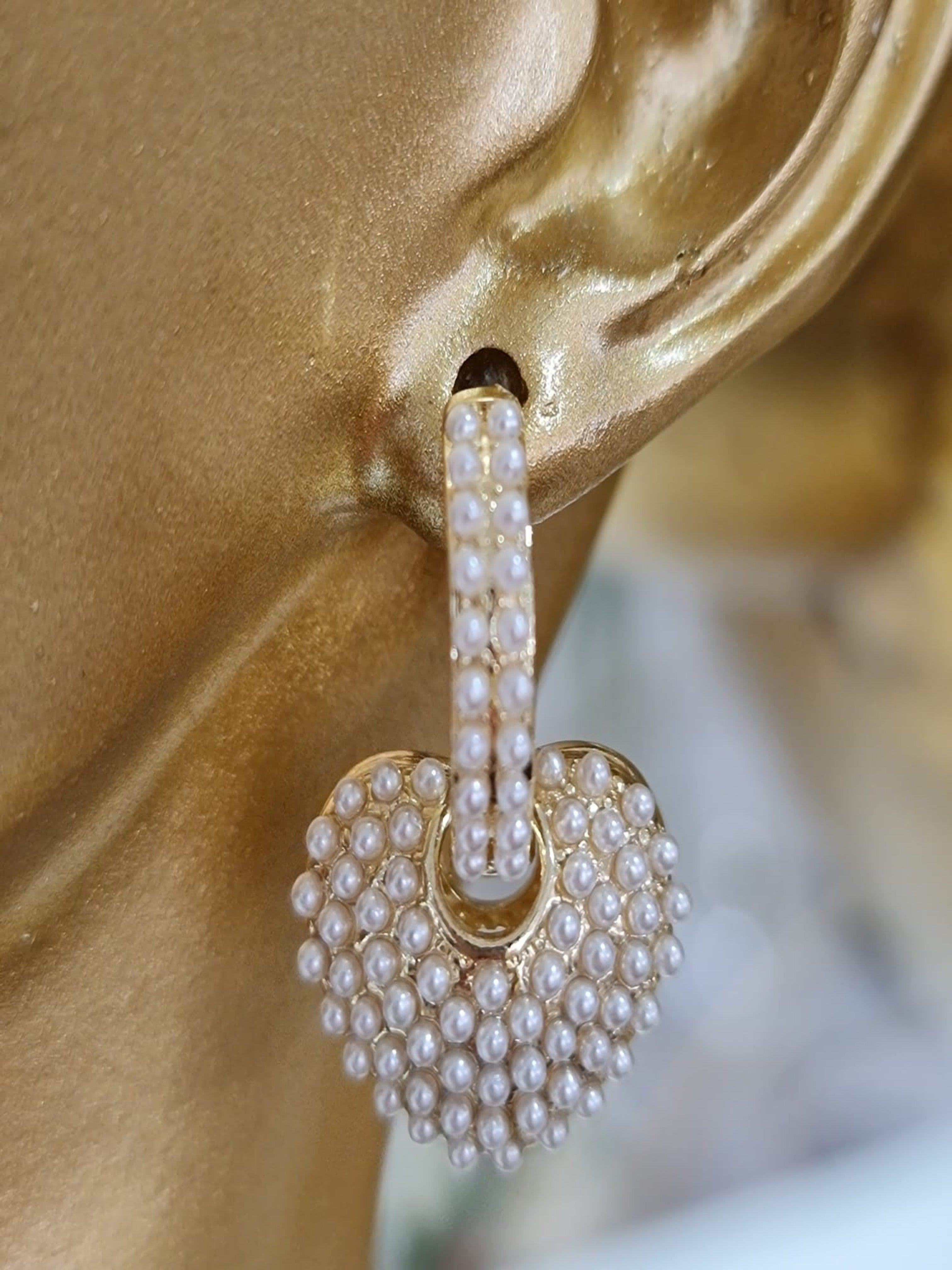 Gold Plated Pearl Heart Drop Earrings