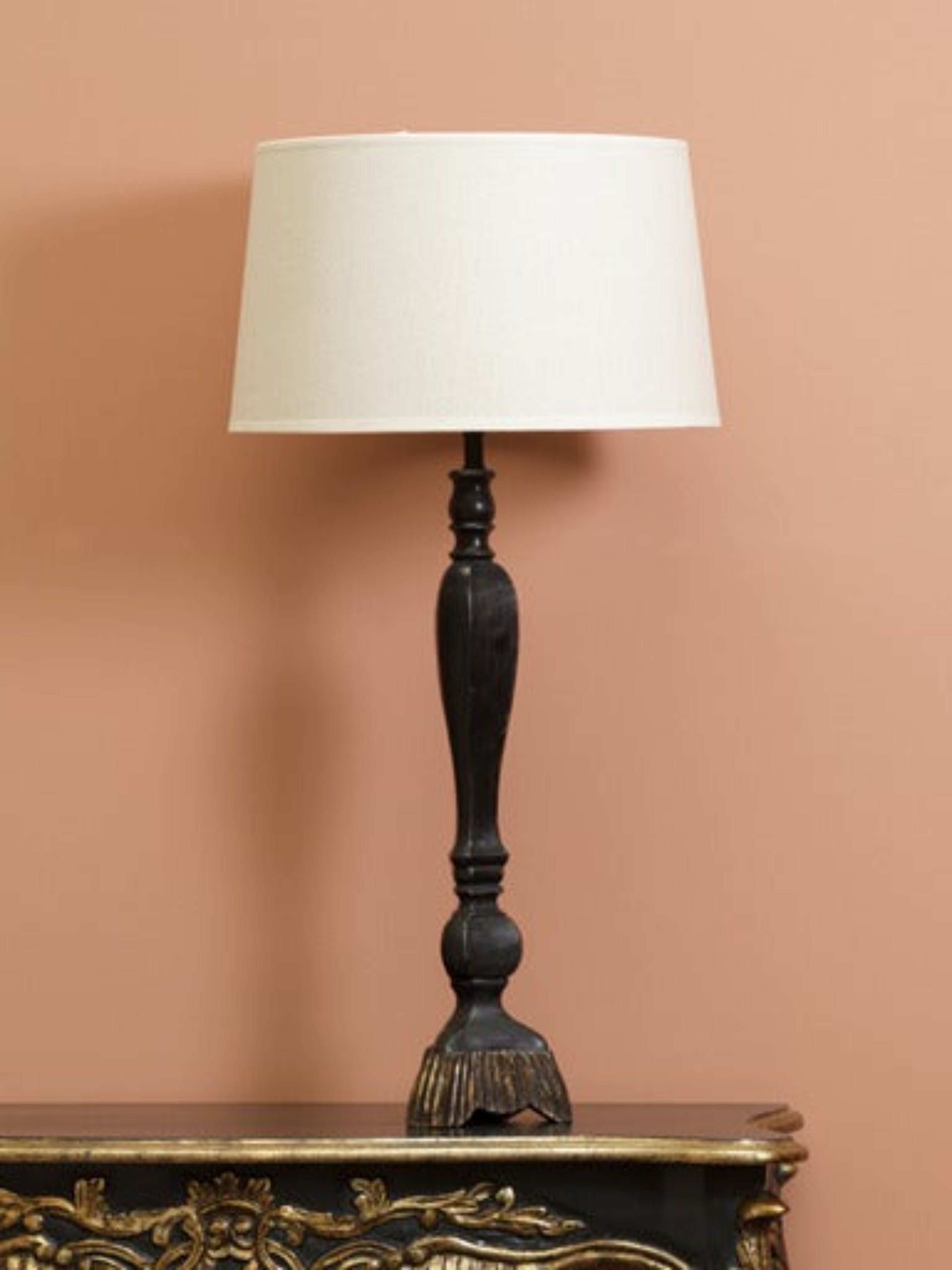 Antique Gold and Black Wooden Lamp with Beige 40cm Shade
