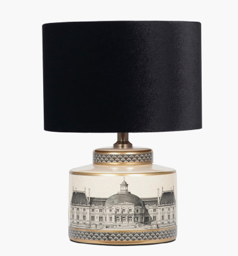 Wren Black and Cream Building Print Ceramic Table Lamp