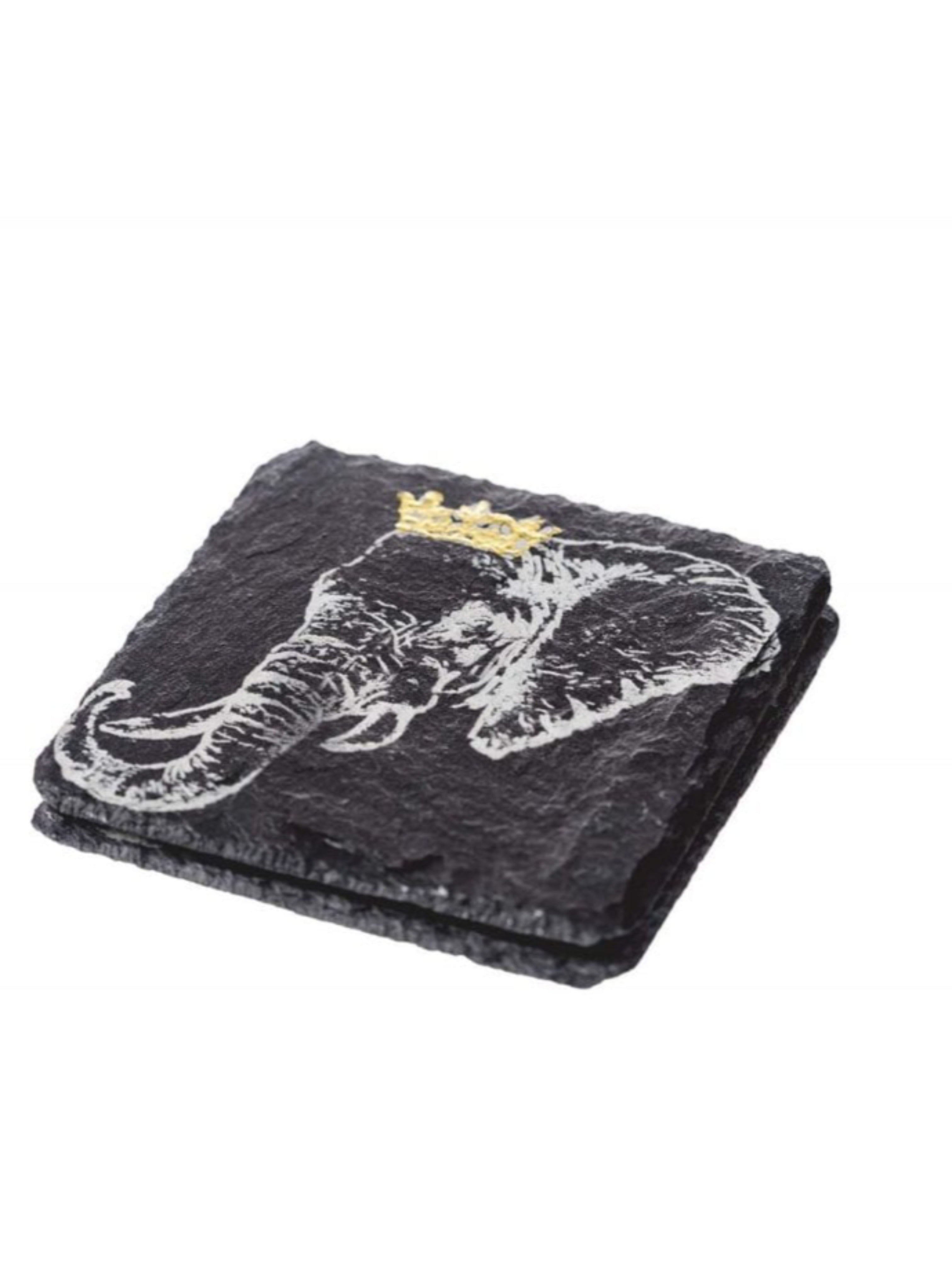 The Just Slate Company Set of Two Gold Leaf Crowned Elephant Coasters