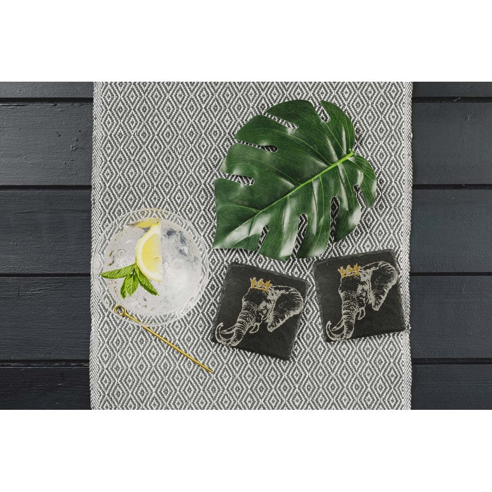 The Just Slate Company Set of Two Gold Leaf Crowned Elephant Coasters
