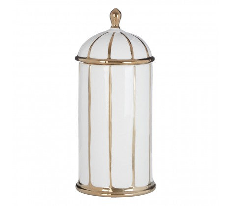 White and Gold Linear Design Ceramic Jar