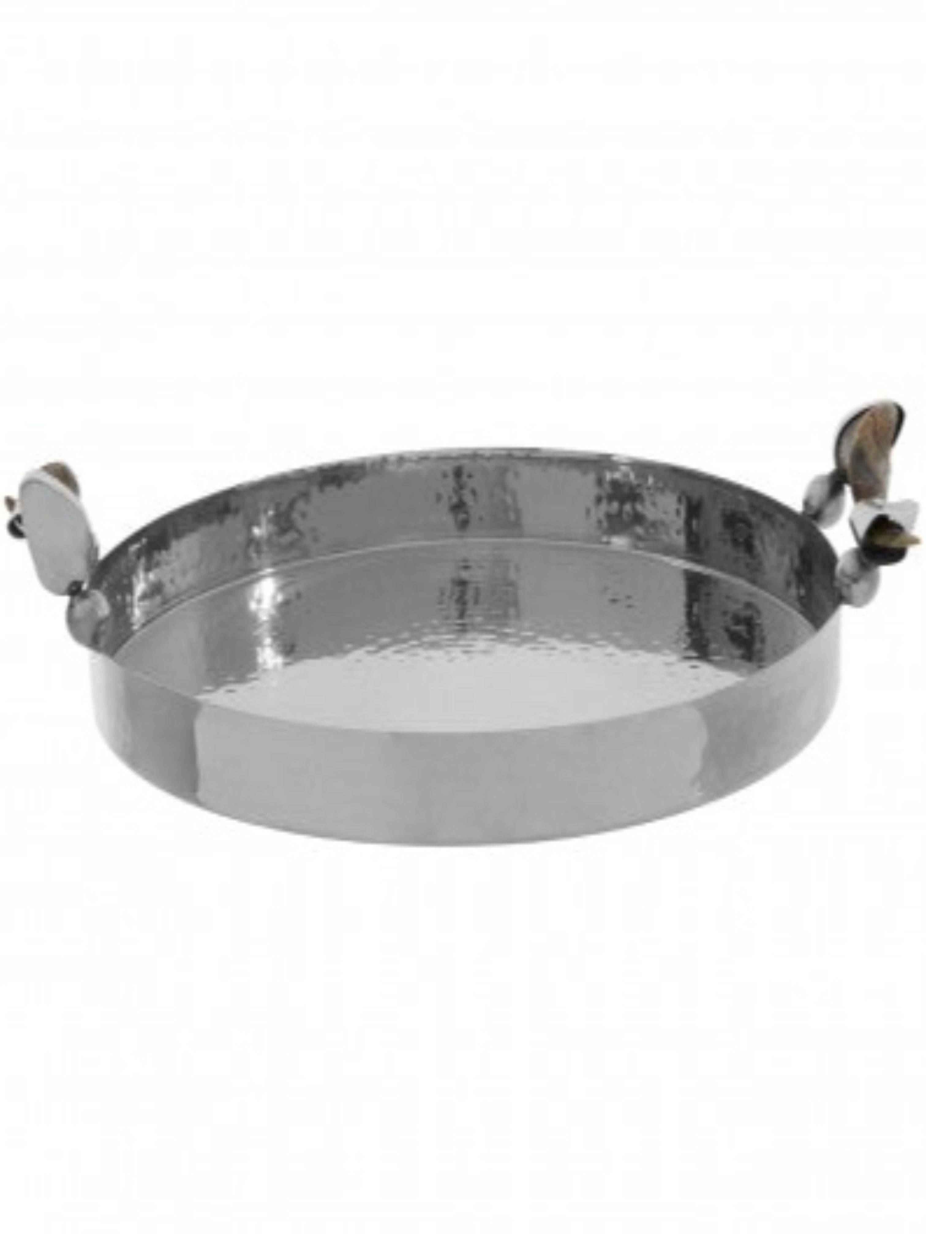 Silver Round Tray with Horn Handle Detail