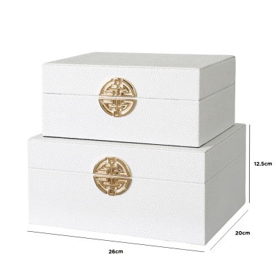 Set of Two Faux Leather White Storage Boxes