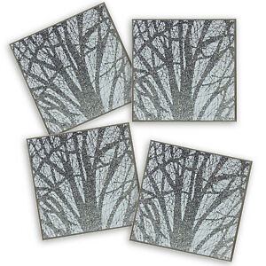 Set of Four Silver Woodland Sparkle Coasters