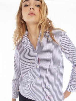 Vilagallo Isabella Strass Blue Savile Stripe Shirt