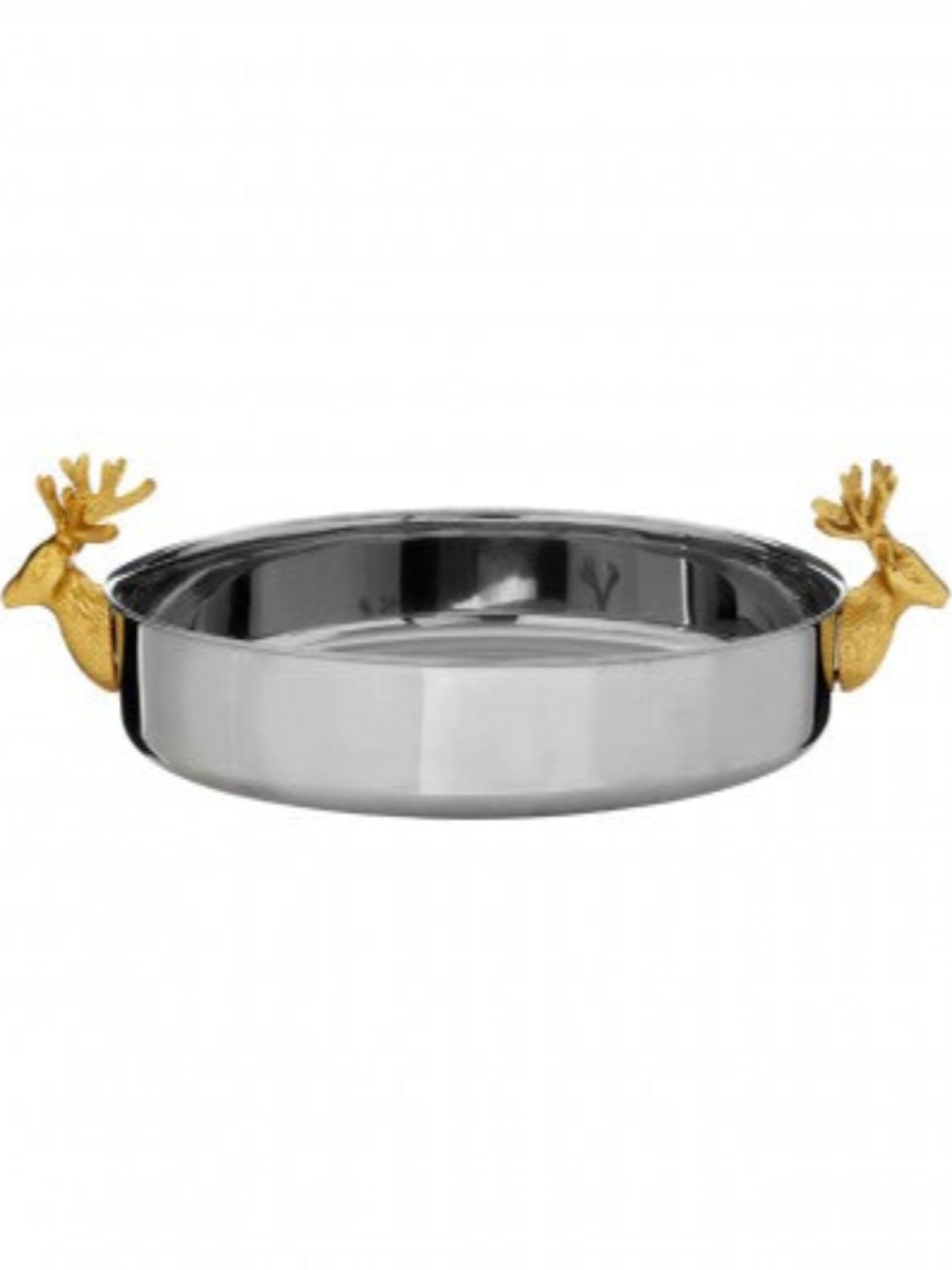 Silver Mirrored Tray with Gold Stag Head Detail