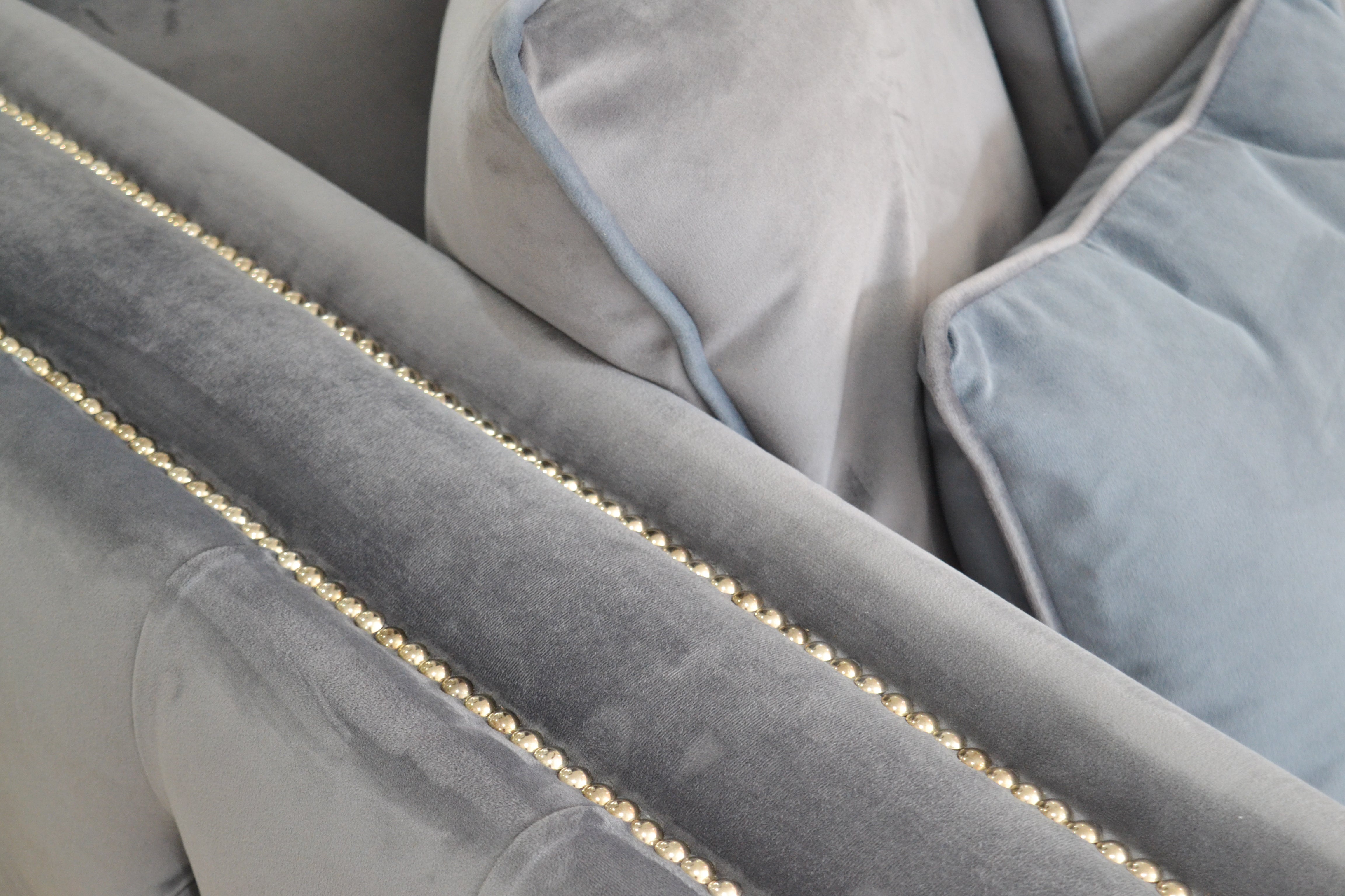 Luxury Grey Velvet Buttoned Two Seater Sofa