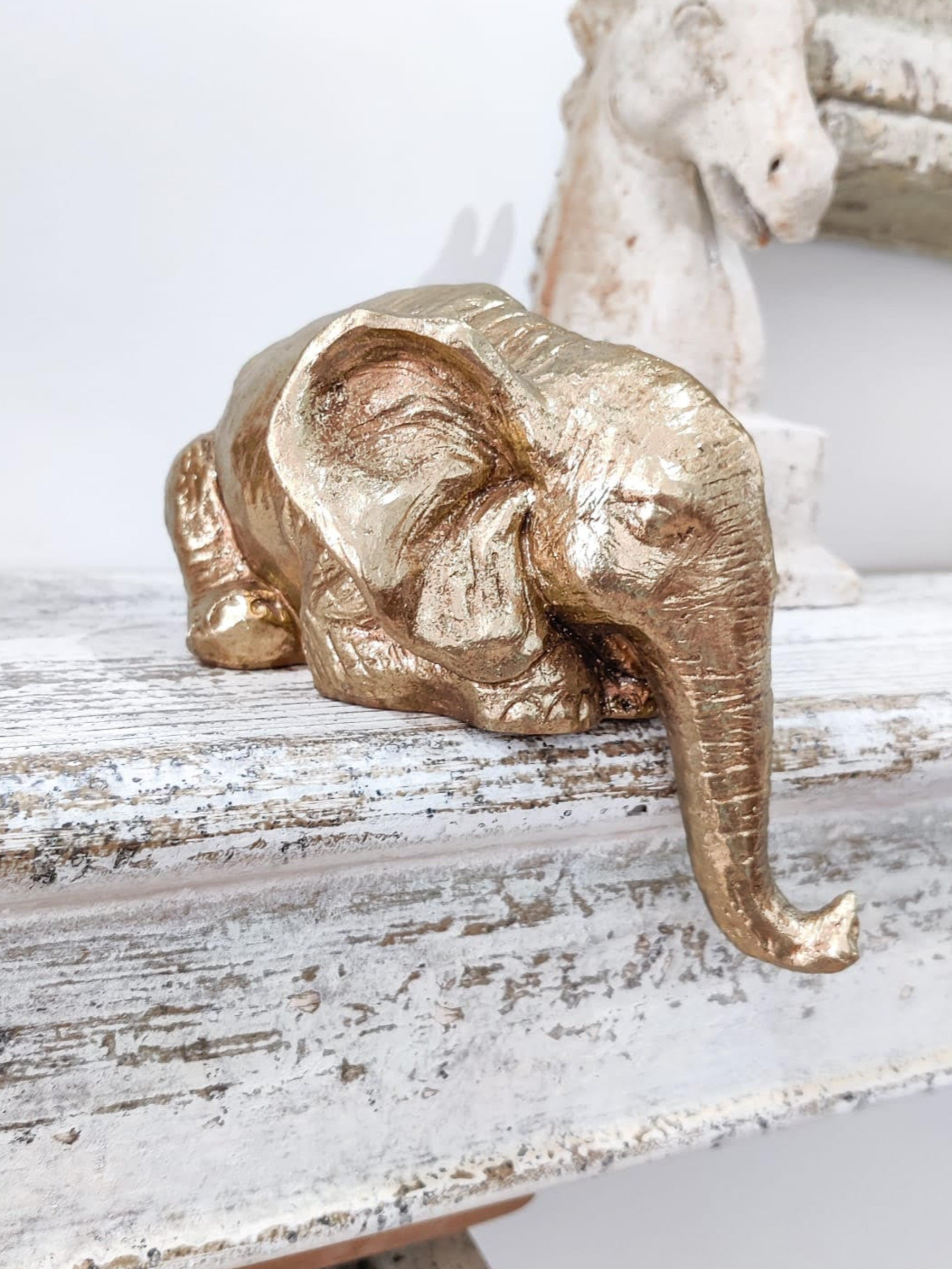 Golden Peering Elephant Figure