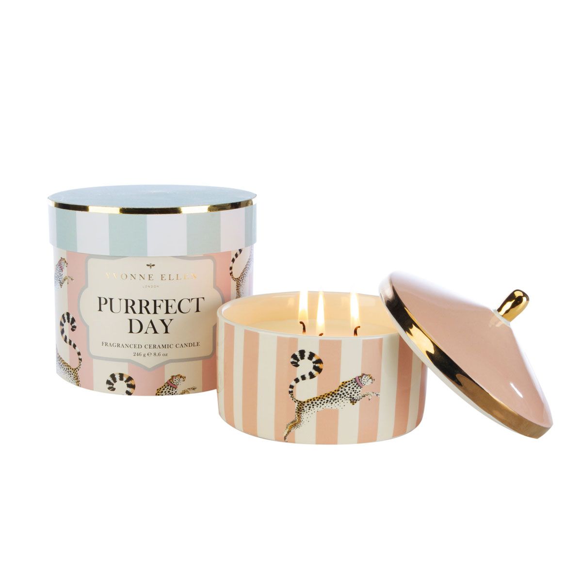 Yvonne Ellen Purrfect Day Rose & Oudh Scented 3 Wick Ceramic Lidded Candle